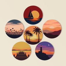 Load image into Gallery viewer, Paint by numbers 4" Coasters (6 pieces) - Sunset Horizons Figured'Art