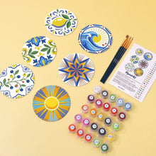Load image into Gallery viewer, Paint by numbers 4" Coasters (6 pieces) - Mediterranean Motifs
