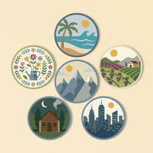 Load image into Gallery viewer, Paint by numbers 4" Coasters (6 pieces) - Enchanted Horizons Figured'Art
