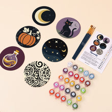 Load image into Gallery viewer, Paint by numbers 4" Coasters (6 pieces) - Halloween Magic