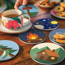 Load image into Gallery viewer, Paint by numbers 4" Coasters (6 pieces) - Camping Nights