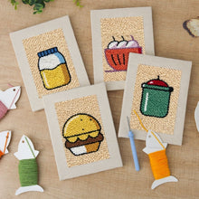 Load image into Gallery viewer, Punch Needle Kits (4 pieces) with frames - Snack Time 1
