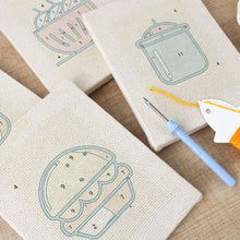 Load image into Gallery viewer, Punch Needle Kits (4 pieces) with frames - Snack Time 1