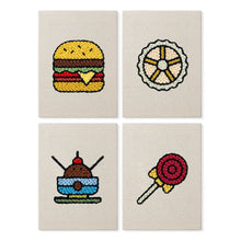 Load image into Gallery viewer, Punch Needle Kits (4 pieces) with frames - Sweet &amp; Street Food Figured'Art