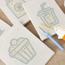 Load image into Gallery viewer, Punch Needle Kits (4 pieces) with frames - Everyday Snacks