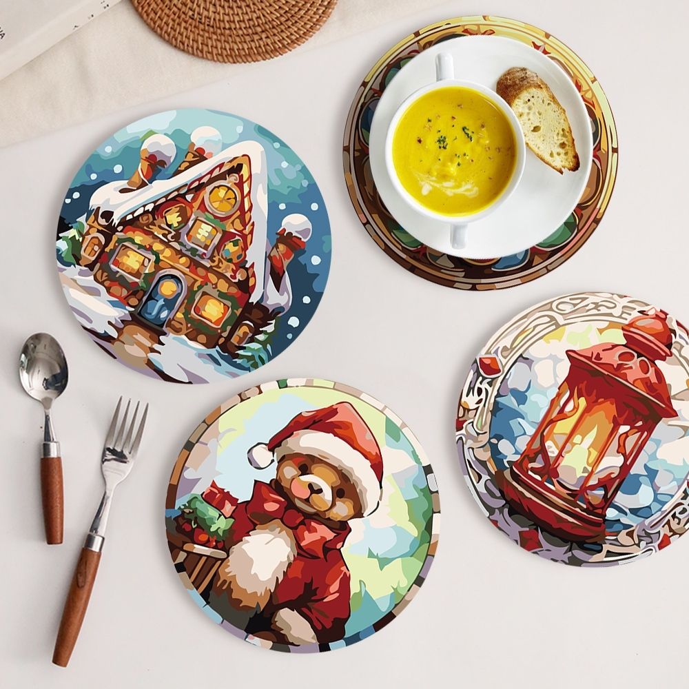 Paint by numbers 8" Placemats (6 pieces) - Gingerbread House, Christmas Tree and Winter Designs