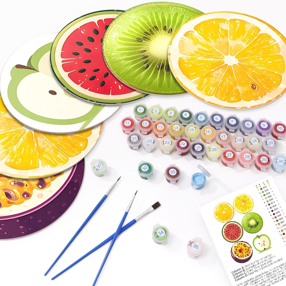 Paint by numbers 8" Placemats (6 pieces) - Tropical Fruit Slice
