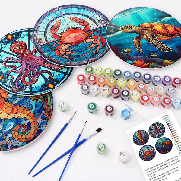 Paint by numbers 8" Placemats (4 pieces) - Ocean Creatures