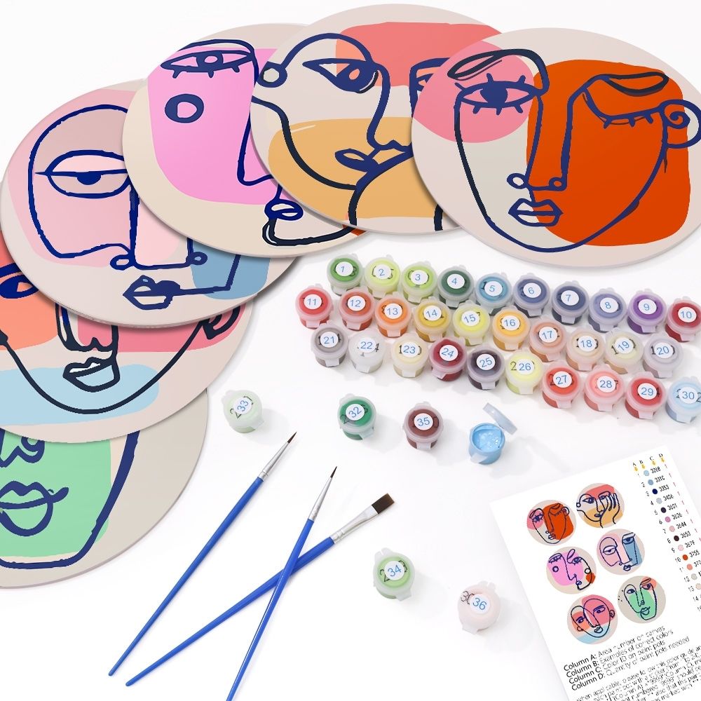 Paint by numbers 8" Placemats (6 pieces) - Modern Abstract Face