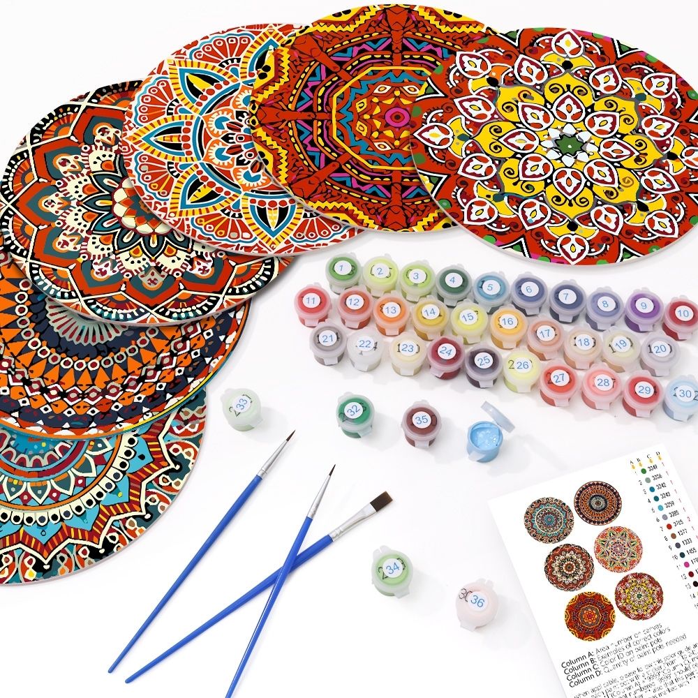 Paint by numbers 8" Placemats (6 pieces) - Bohemian Mandala Round