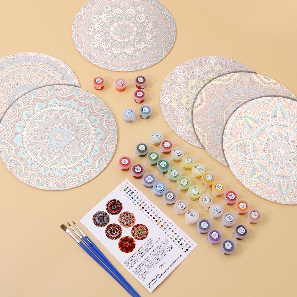 Paint by numbers 8" Placemats (6 pieces) - Bohemian Mandala Round