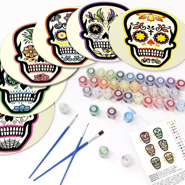Paint by numbers 8" Placemats (6 pieces) - Colorful Day of the Dead Skull