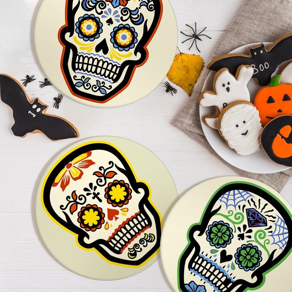 Paint by numbers 8" Placemats (6 pieces) - Colorful Day of the Dead Skull