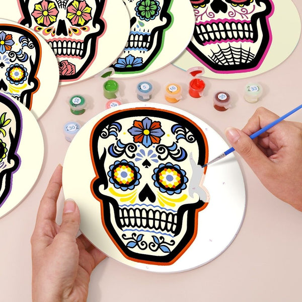 Paint by numbers 8" Placemats (6 pieces) - Colorful Day of the Dead Skull
