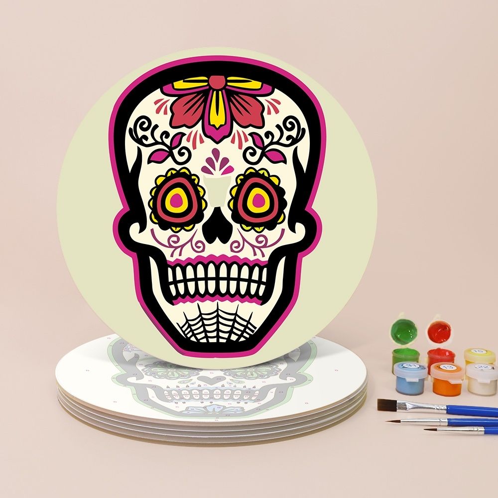 Paint by numbers 8" Placemats (6 pieces) - Colorful Day of the Dead Skull