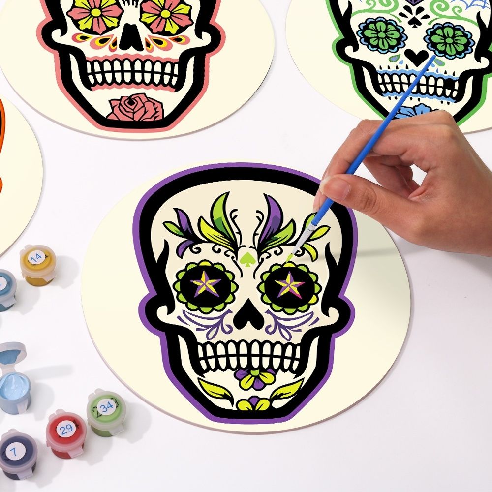 Paint by numbers 8" Placemats (6 pieces) - Colorful Day of the Dead Skull