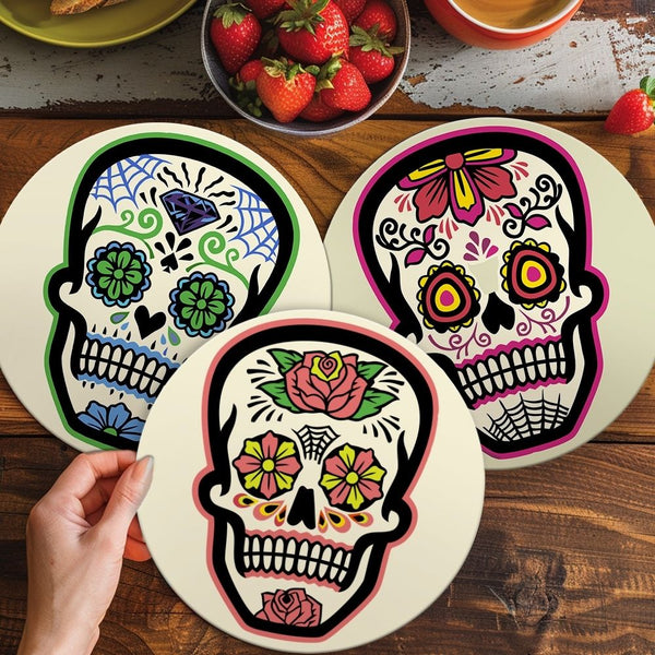 Paint by numbers 8" Placemats (6 pieces) - Colorful Day of the Dead Skull