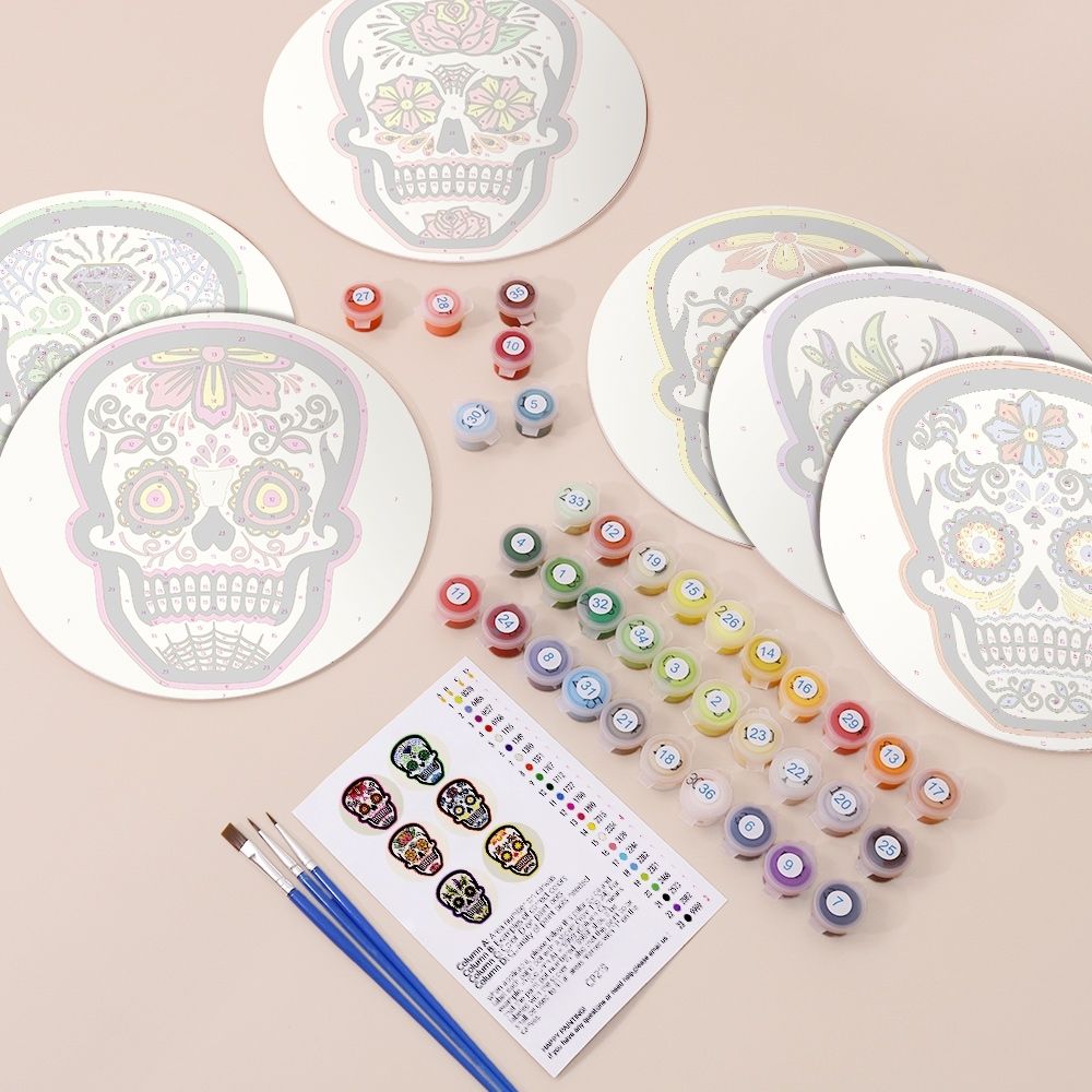 Paint by numbers 8" Placemats (6 pieces) - Colorful Day of the Dead Skull
