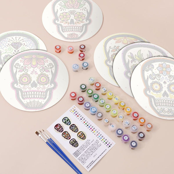 Paint by numbers 8" Placemats (6 pieces) - Colorful Day of the Dead Skull