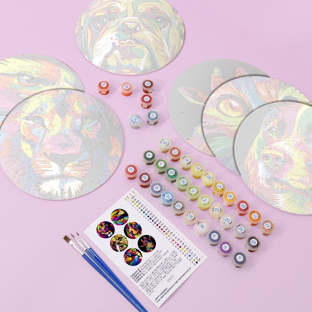 Paint by numbers 8" Placemats (6 pieces) - Pop Art Animal