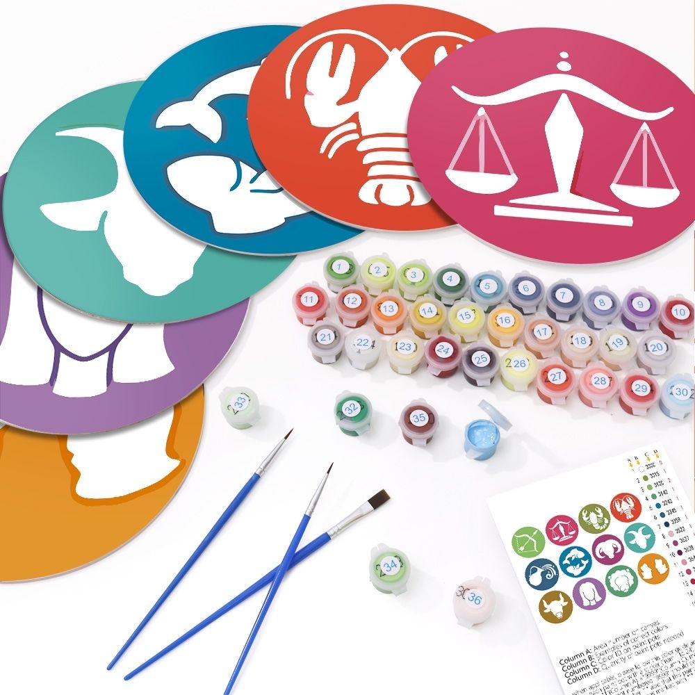 Paint by numbers 8" Placemats (12 pieces) - Zodiac Signs Series 1