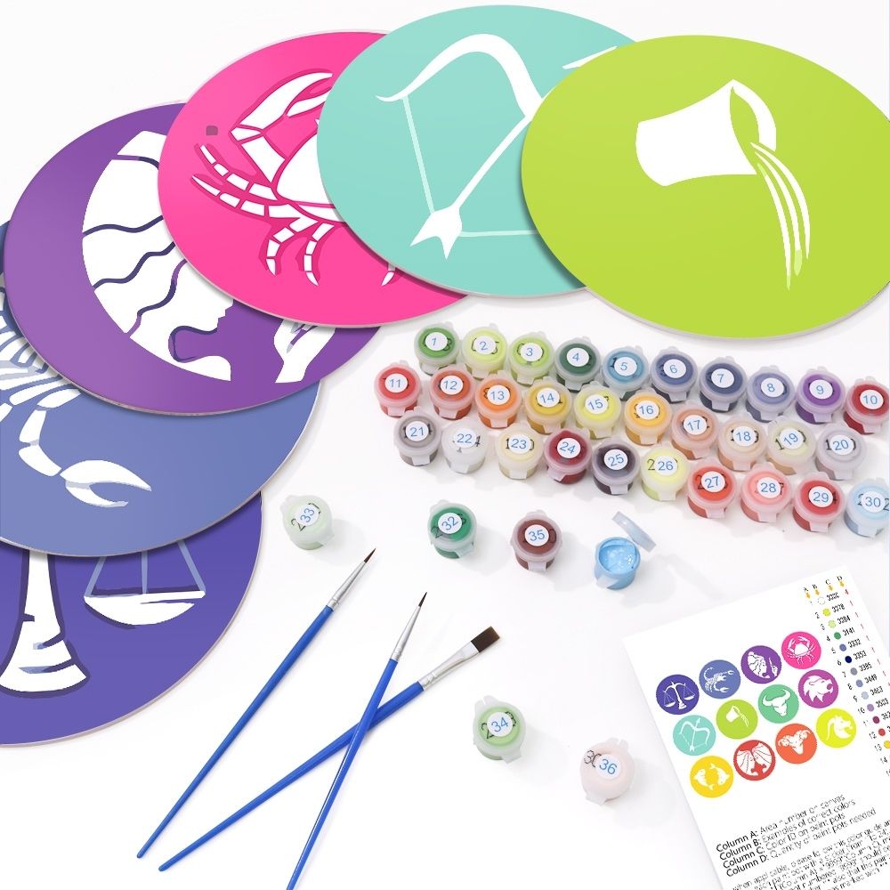 Paint by numbers 8" Placemats (12 pieces) - Zodiac Signs Series 2