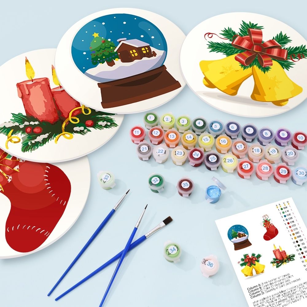 Paint by numbers 8" Placemats (4 pieces) - Christmas Theme 2