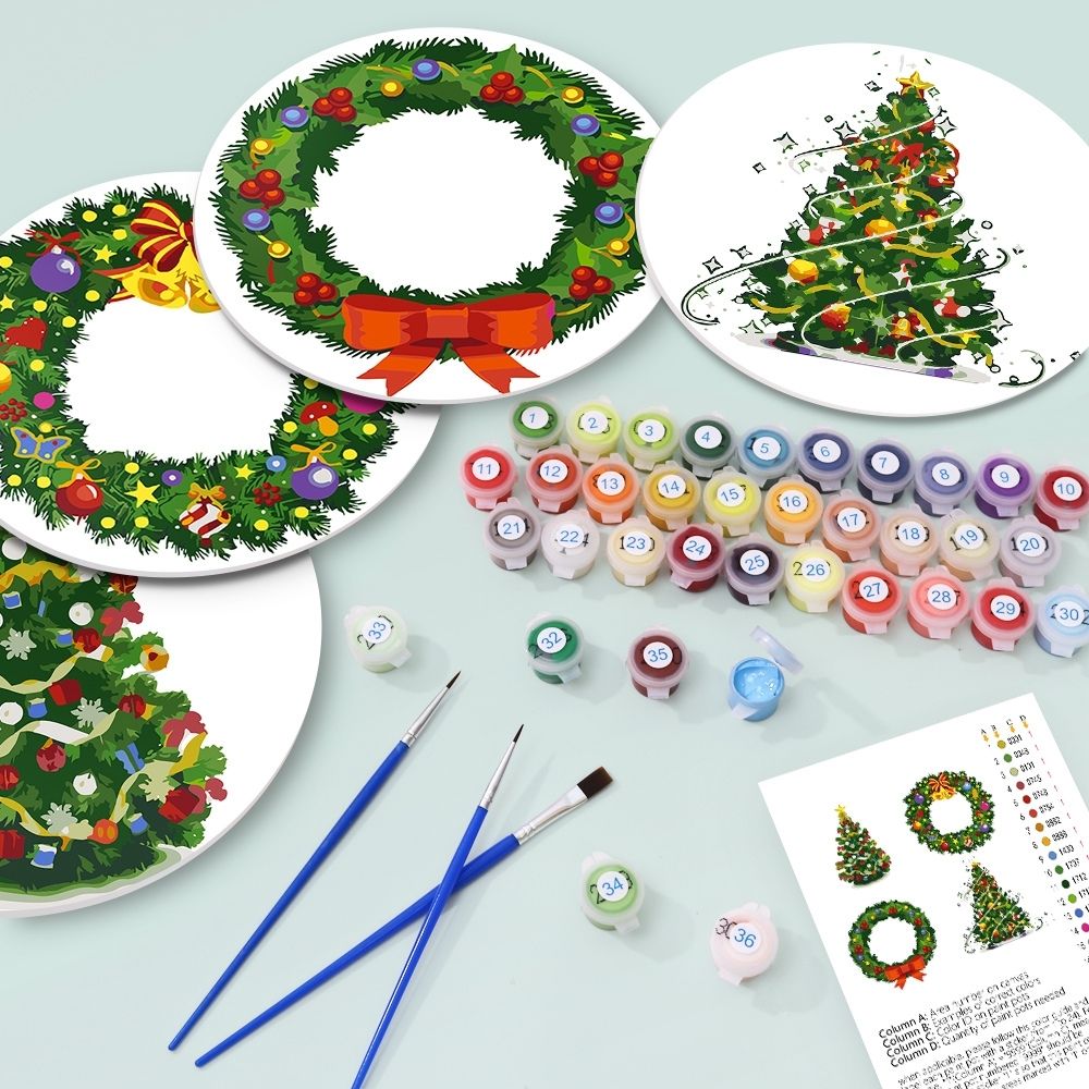 Paint by numbers 8" Placemats (4 pieces) - Christmas Wreath