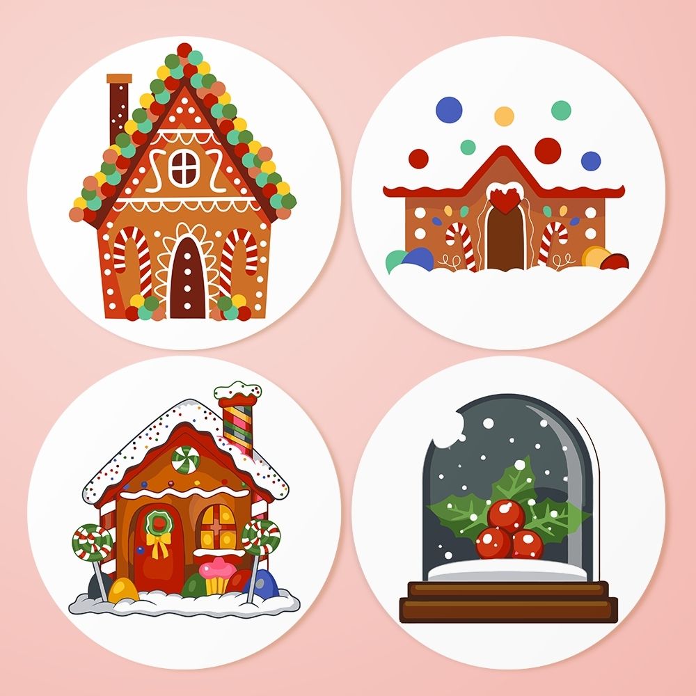 Paint by numbers 8" Placemats (4 pieces) - Gingerbread House Figured'Art