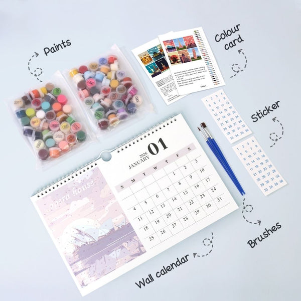Paint by Numbers Calendar 2026 - Famous Landmarks