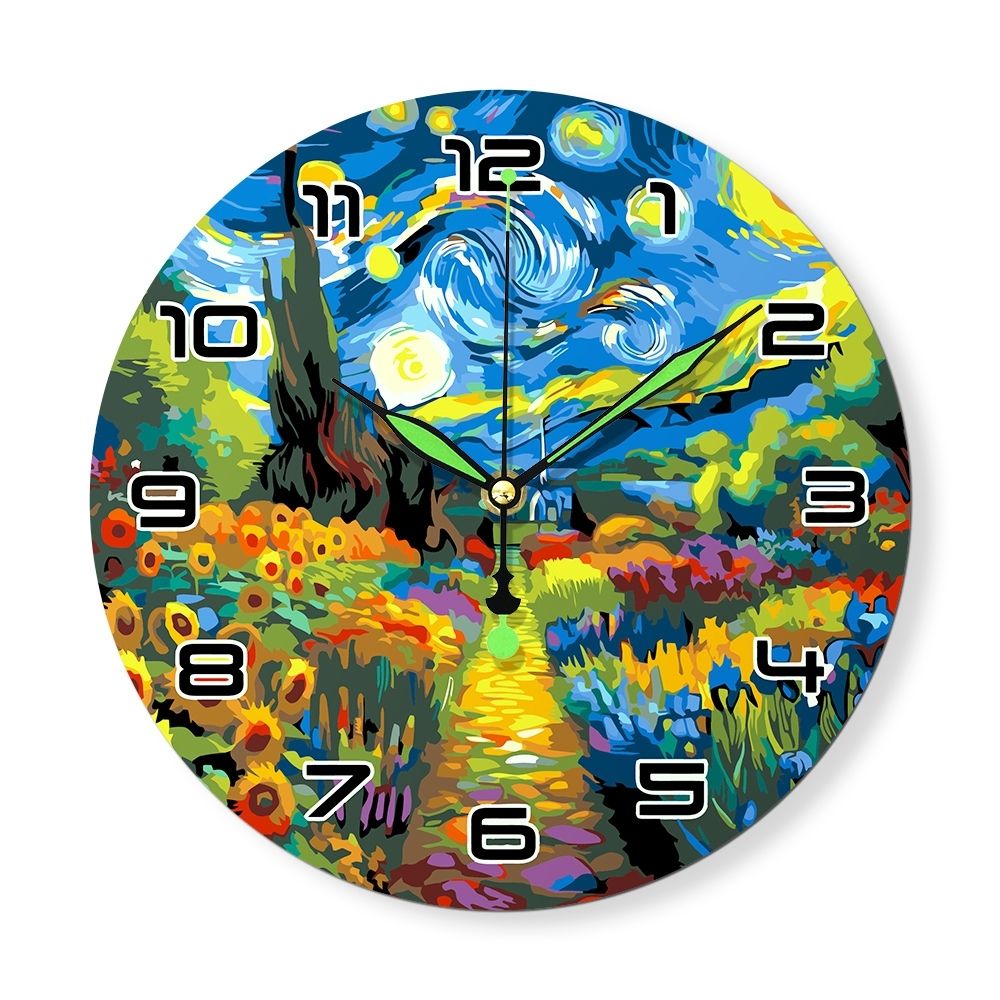 Paint by Numbers Clock - Starry Night & Sunflowers