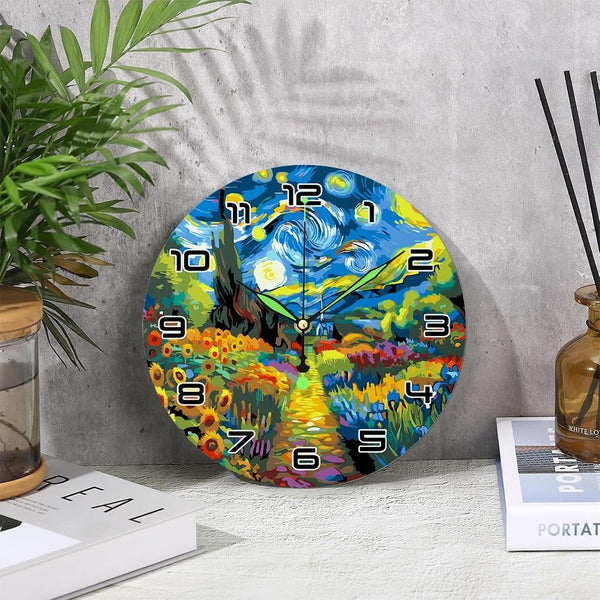 Paint by Numbers Clock - Starry Night & Sunflowers