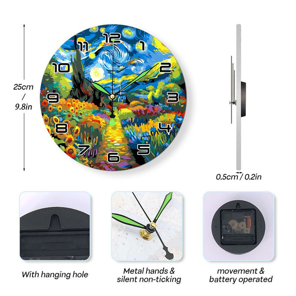 Paint by Numbers Clock - Starry Night & Sunflowers