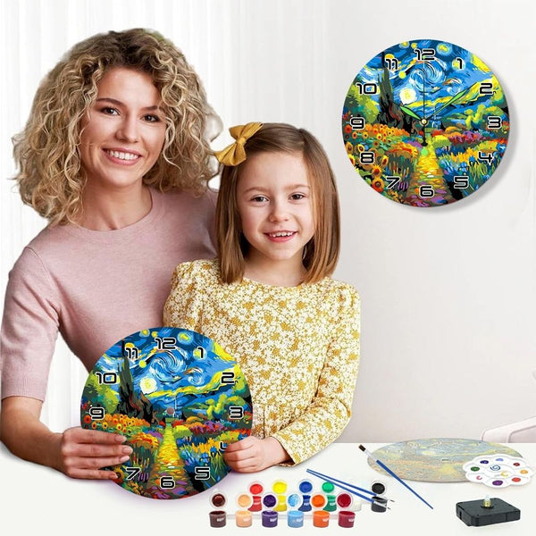 Paint by Numbers Clock - Starry Night & Sunflowers