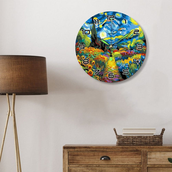 Paint by Numbers Clock - Starry Night & Sunflowers