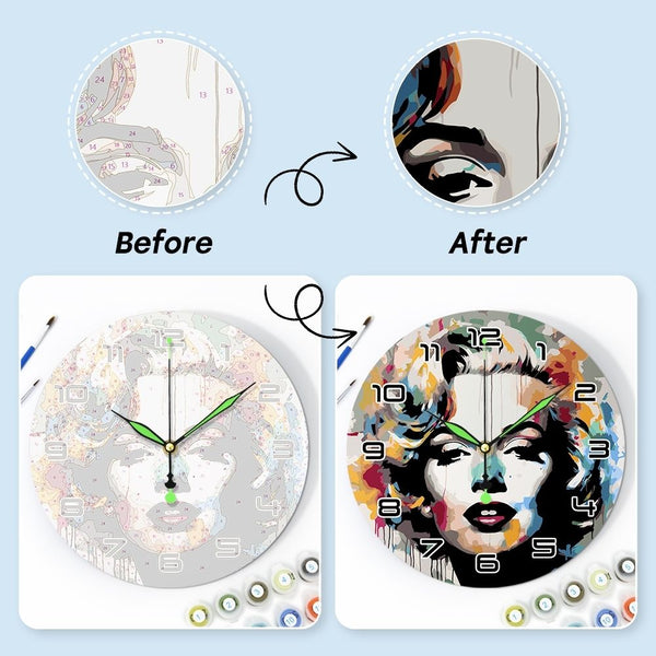 Paint by Numbers Clock - Marilyn Portrait
