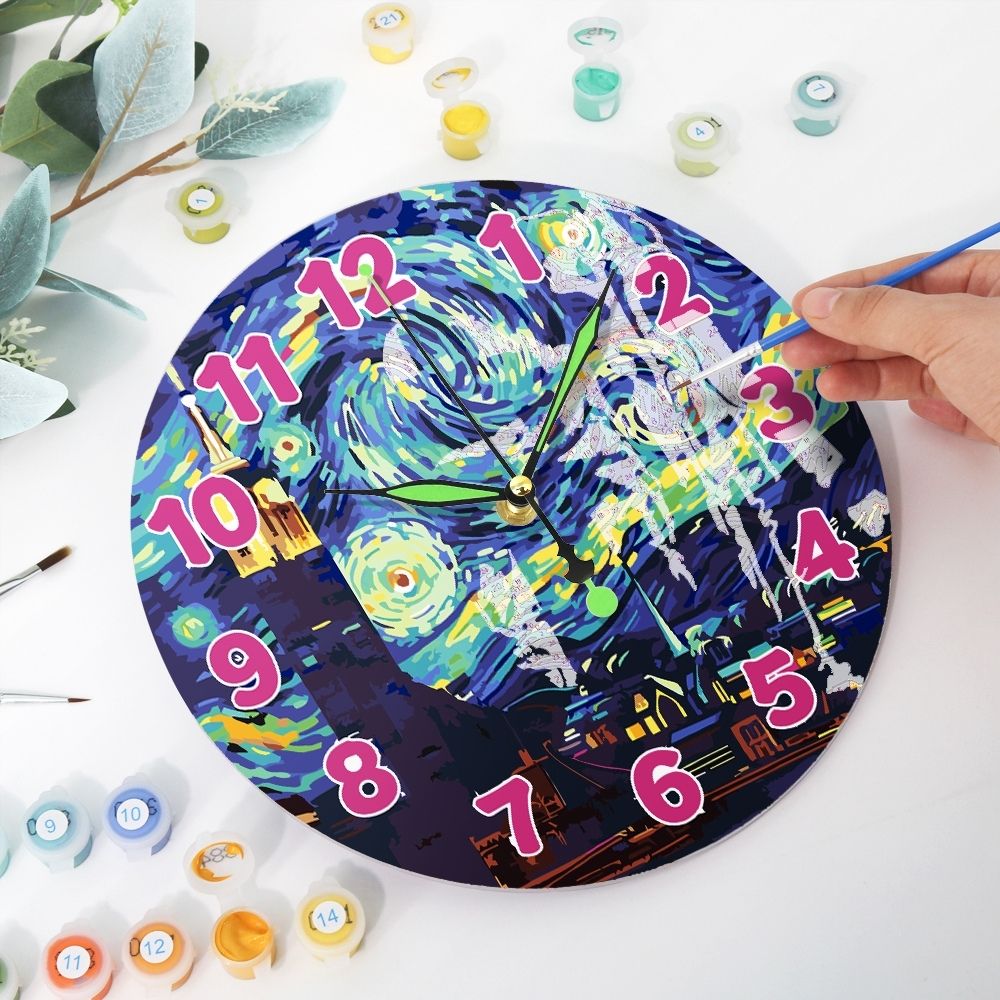 Paint by Numbers Clock - Starry Night Figured'Art