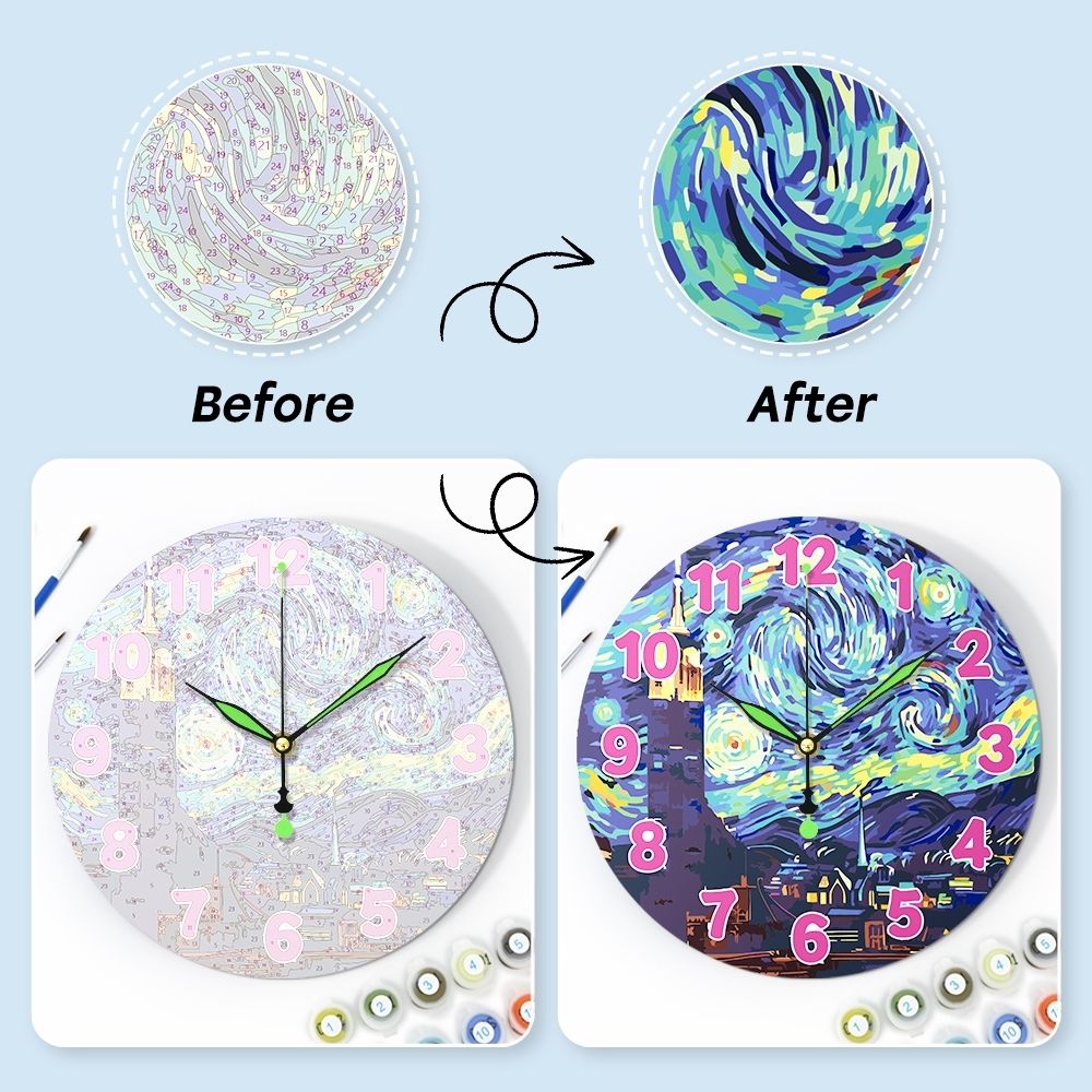 Paint by Numbers Clock - Starry Night