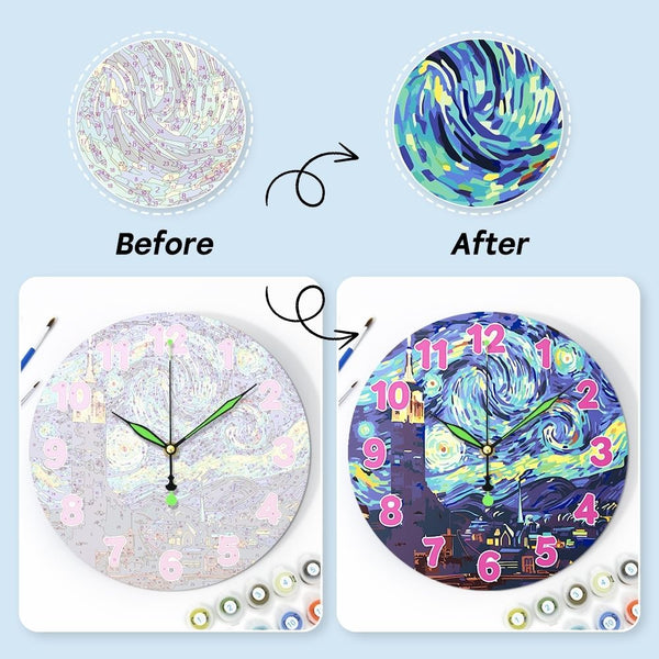 Paint by Numbers Clock - Starry Night