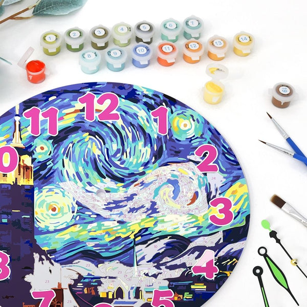 Paint by Numbers Clock - Starry Night