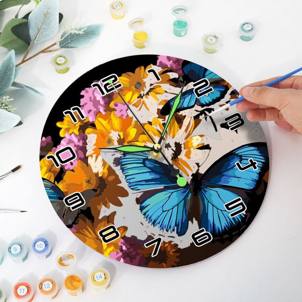 Paint by Numbers Clock - Butterflies & Flowers Figured'Art