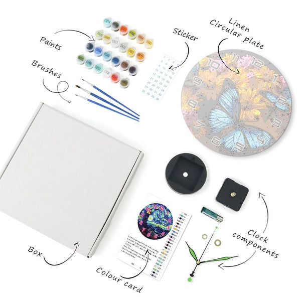 Paint by Numbers Clock - Butterflies & Flowers