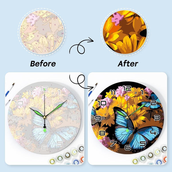 Paint by Numbers Clock - Butterflies & Flowers