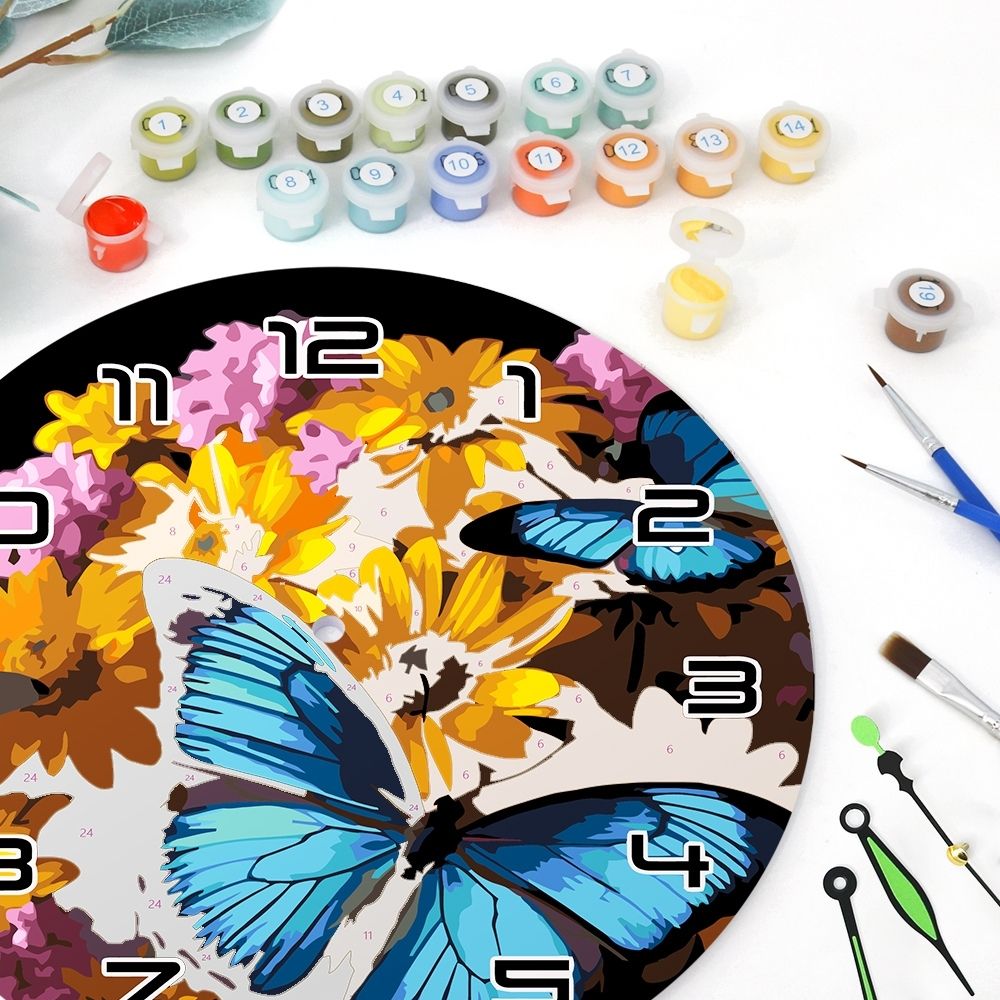 Paint by Numbers Clock - Butterflies & Flowers
