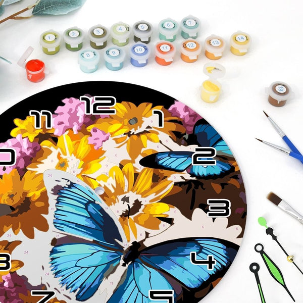 Paint by Numbers Clock - Butterflies & Flowers