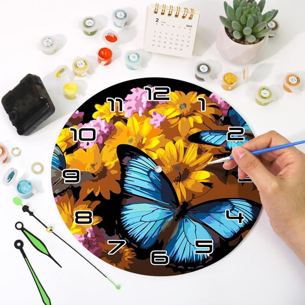 Paint by Numbers Clock - Butterflies & Flowers