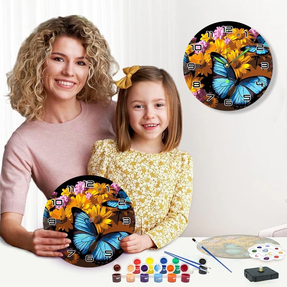 Paint by Numbers Clock - Butterflies & Flowers