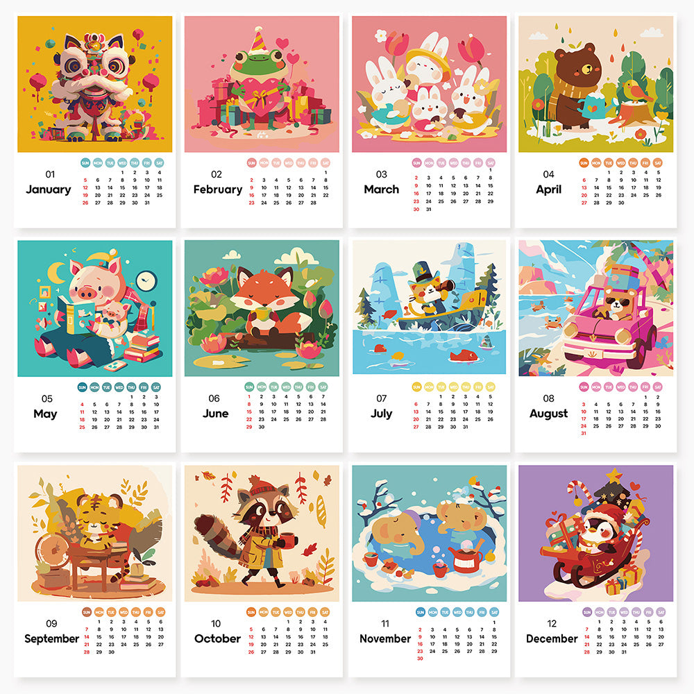 2025 Paint by numbers Calendar - Cute animals