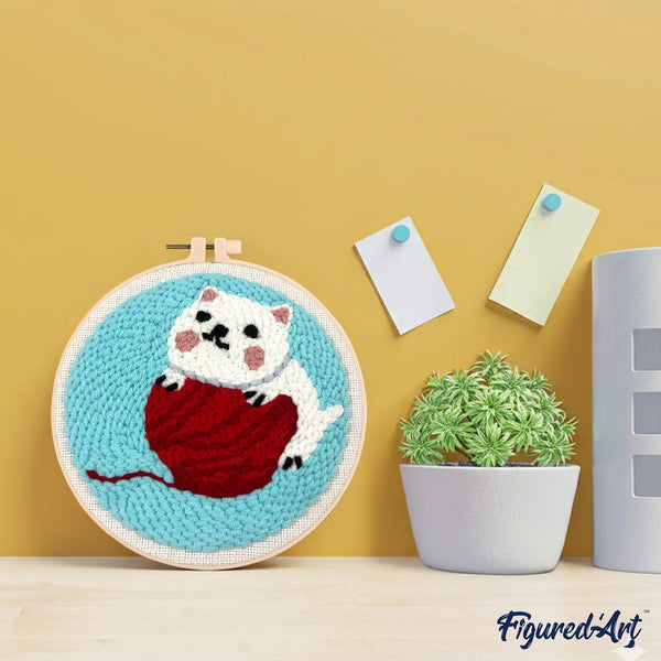 Punch Needle Kit - Cat with Yarn Ball