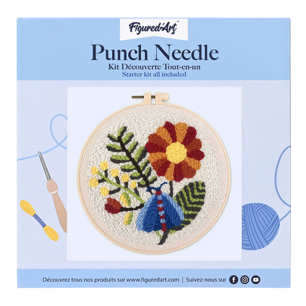 Punch Needle Kit - Blue Moth and Flowers